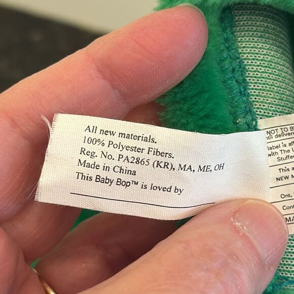 Baby Bop Green Dinosaur Plush Hand Puppet Lyons Group 1990's 9.5-inch Long - Picture 7 of 7